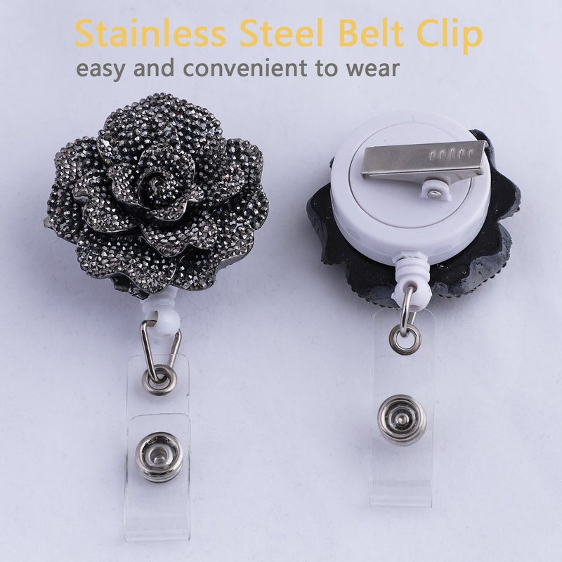 Soleebee 24'' Retractable Badge Reel, Glitter Rose Nurse ID Badge Holder Reel with 360Â° Swivel Alligator Clip - Gray - Image 2
